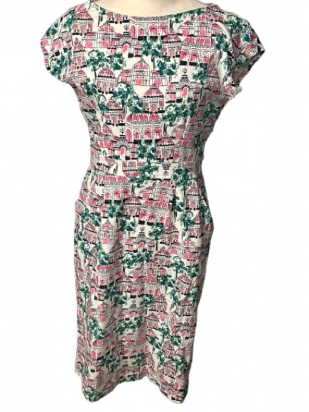 100% Cotton BODEN Dress Medium Shift Style Boho Floral Trees Cottage Designer